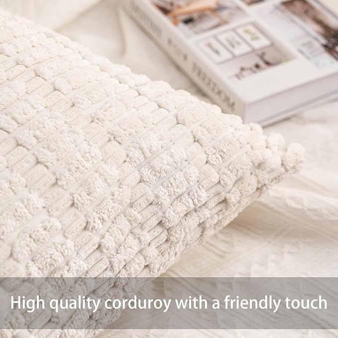 Pack of 2 Corduroy Decorative Throw Pillow Covers 12x20 Inch Soft Striped - Image 2