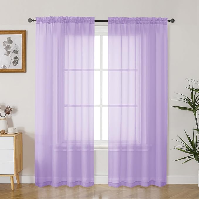 Gwine Lilac Sheer Curtains 72 Inches Long 2 Panels Set by Gwine