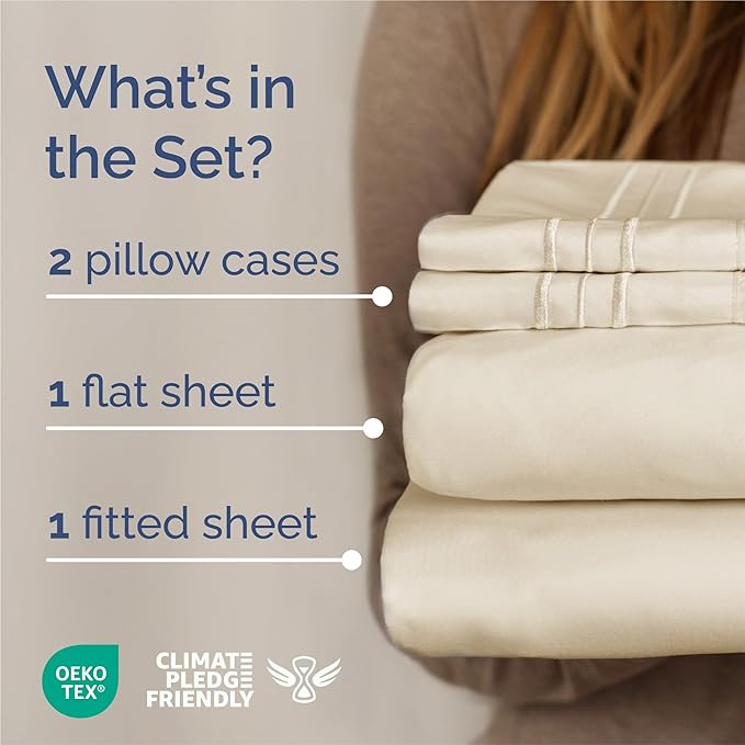 King Size 4 Piece Sheet Set - Comfy Breathable & Cooling Sheets - Hotel Luxury Bed Sheets for Women, Men, Kids & Teens - Deep Pockets, Easy-Fit, Wrinkle Free Sheets - Off White Oeko-Tex Bed Sheet Set