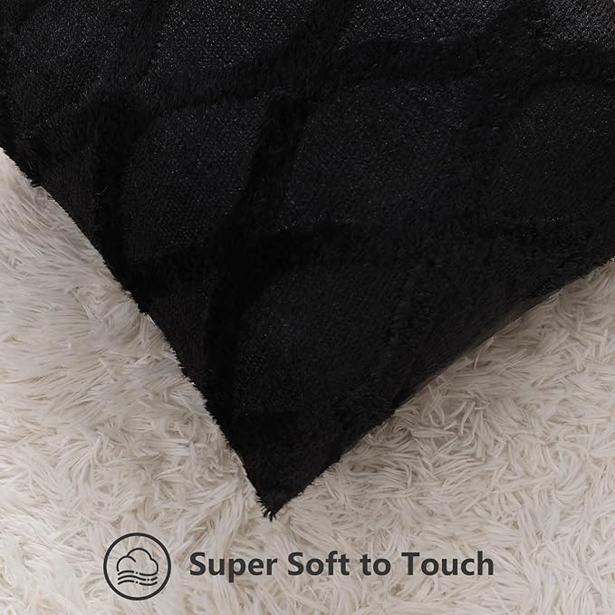 decorUhome Throw Pillow Covers 12x20 Inch Set of 2, Soft Plush Faux Fur Wool Lumbar Black Couch Pillow Covers, Decorative Neutral Pillow Cases for Bed Sofa Living Room Home Decor