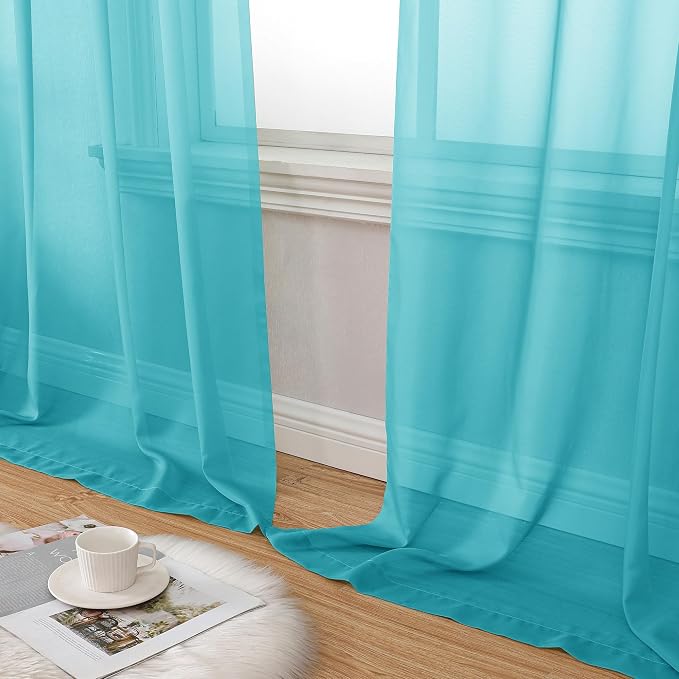 Aiyufeng Turquoise Sheer Curtains 90 Inches Long 2 Panels Set, Light Filtering - Image 8