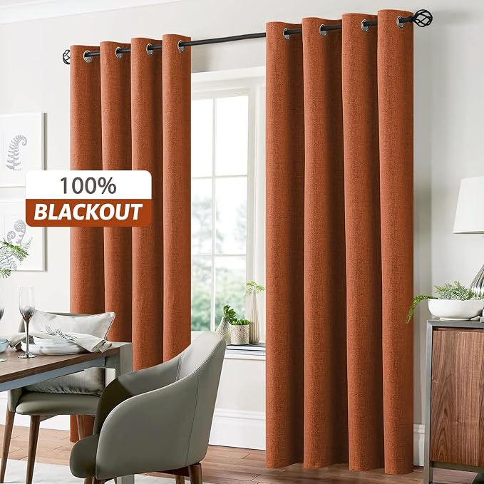 Yakamok Burnt Orange Linen Curtains 100% Blackout 96 Inches Long, Room - Image 7