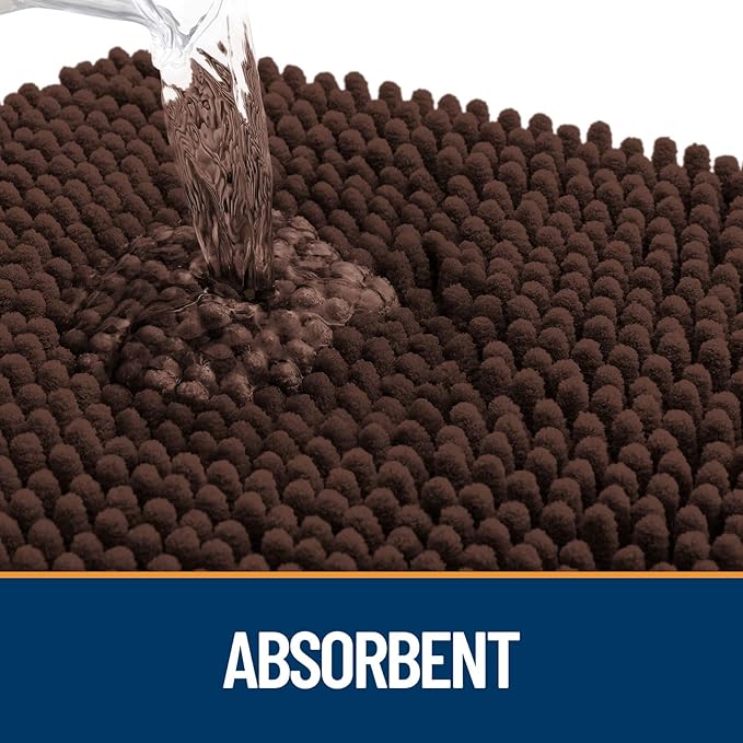 OLANLY Door Mat for Muddy Dog Paws 47x32, Ultra Absorbent Chenille Mud Doormat with Paw Print Design, Non-Slip Washable Doormat for Indoor Entryway, Quick-Dry Pet Bed Mats for Dirty Dogs, Brown