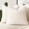 Foindtower 2 Pieces Faux Fur Throw Pillow Cover Accent Sherpa Pillow Fuzzy Soft Pillowcases Sheepskin Decorative Fleece Cushion Case for Bed Couch Living Room 18x18 Inch White