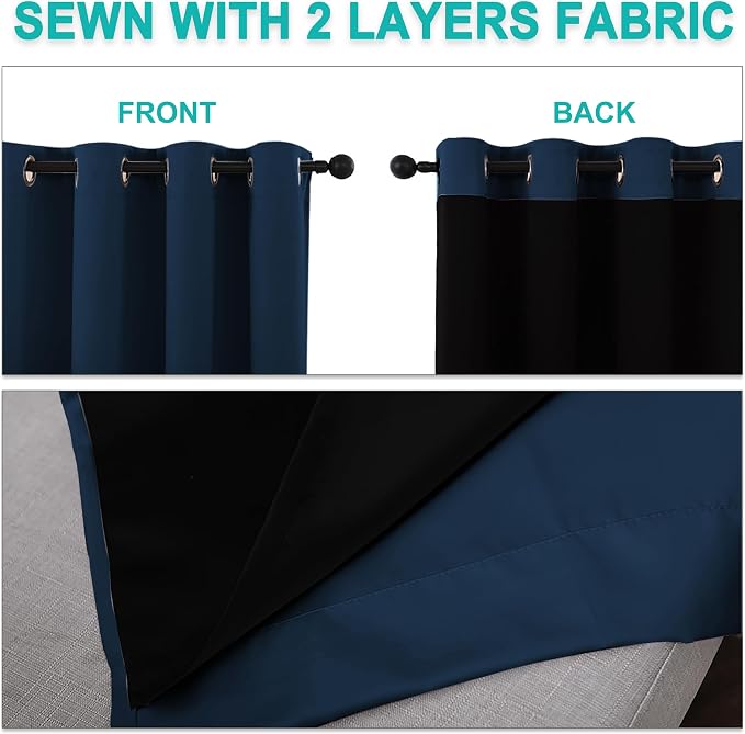 NICETOWN Moroccan Blue 100% Blackout Curtains 45 inches Long, Thermal Insulated - Image 5