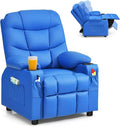 Costzon Kids Recliner Chair with Cup Holder, Adjustable Leather Lounge Chair w/Footrest & Side Pockets for Children Boys Girls Room, Ergonomic Toddler Furniture Sofa, Kids Recliner (Blue)