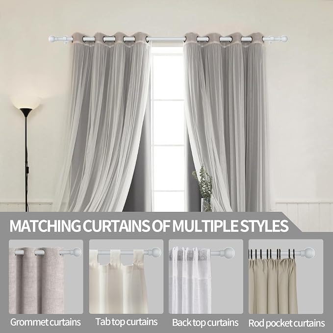 Thestoa Curtain Rods for Windows 30-46 Inch, 5/8" White Curtain Rods, Stainless - Image 6