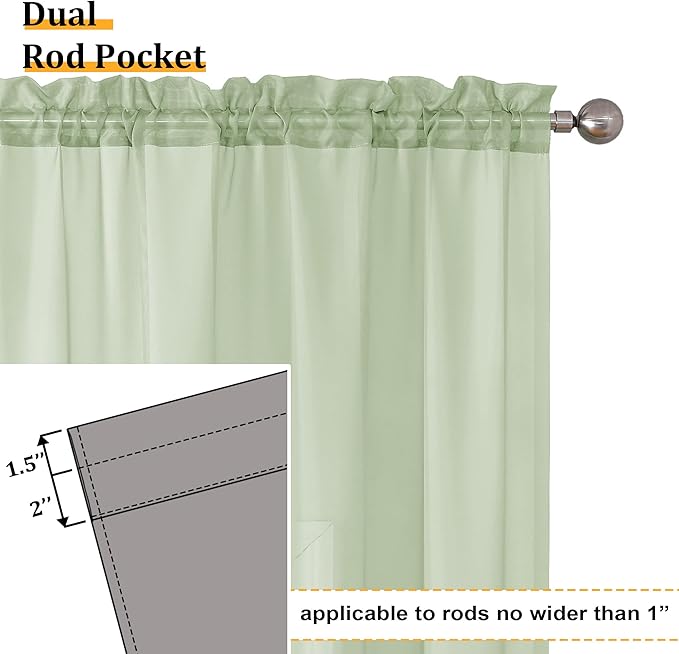Aiyufeng Light Green Sheer Curtains 63 Inch Length 2 Panels Set - Image 4