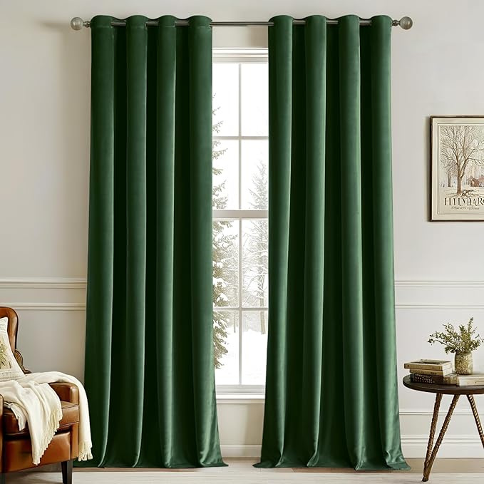 MIULEE Christmas 90 Inches Velvet Curtains Emerald Green Elegant Grommet by MIULEE
