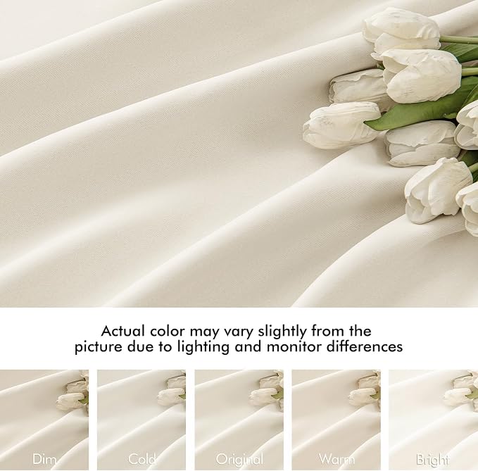 MIULEE Beige White Back Tab Blackout Curtains 63 Inch Length 2 Panels Set - Image 8