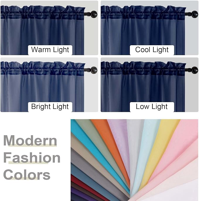 Navy Blue Sheer Curtain for Bedroom Living Room 72 Inches Long 2 Panels Set - Image 6