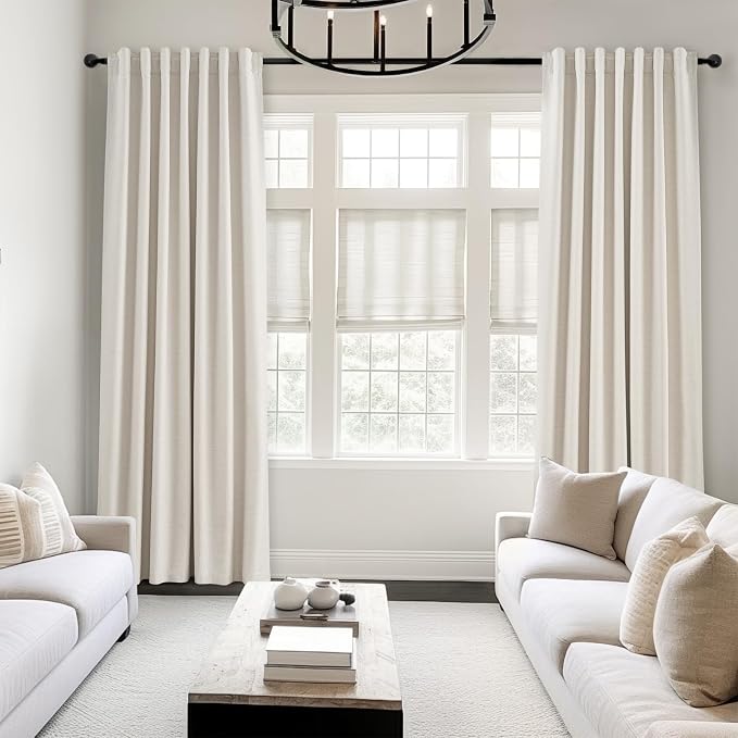 Topfinel Linen Blackout Curtains 96 Inch Long, Boho Farmhouse Ivory Birch Viral - Image 2