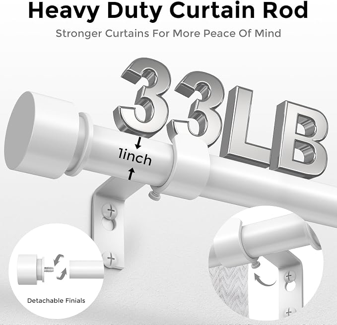 Modern White Curtain Rods for Windows 48 to 84 Inch, Decorative Drapery Rods - Image 3