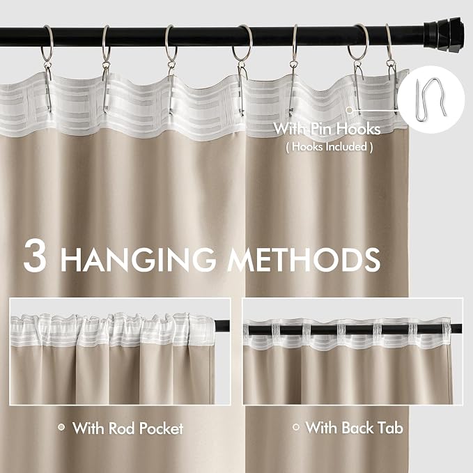 MIULEE Taupe Back Tab Blackout Curtain 96 Inch Long 2 Panels Set - Image 3