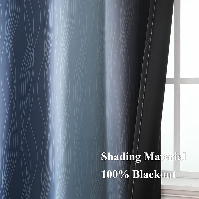 Estelar Textiler Navy Blue and Black Ombre Blackout Curtains 54 Inches Long - Image 5