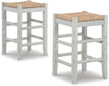 Signature Design by Ashley Mirimyn Farmhouse 23.63" Counter Height Bar Stool with Woven Wicker Seats, 2 Count, White & Light Brown