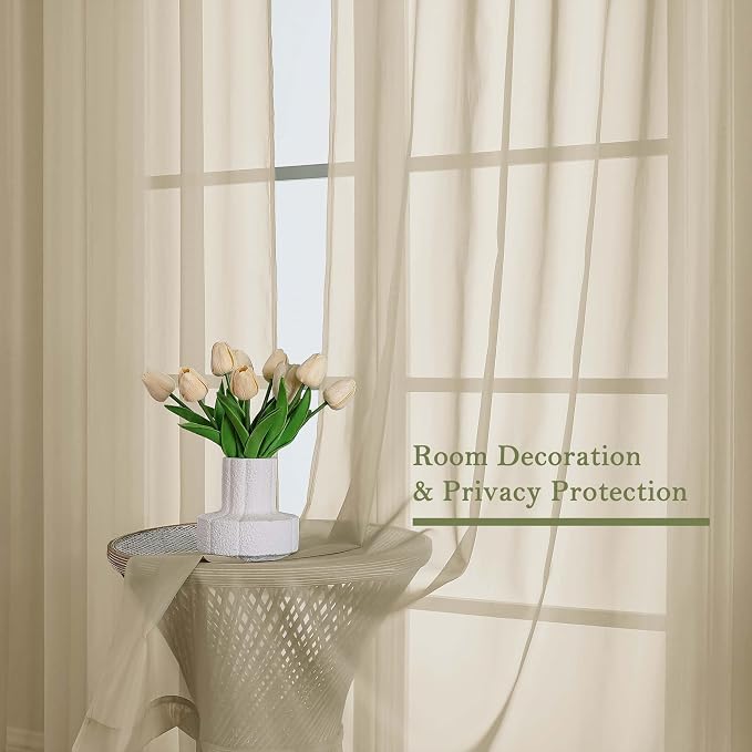 Lecloud Taupe Sheer Curtains 96 Inches Long 2 Panels Set, Home Decor Light - Image 4