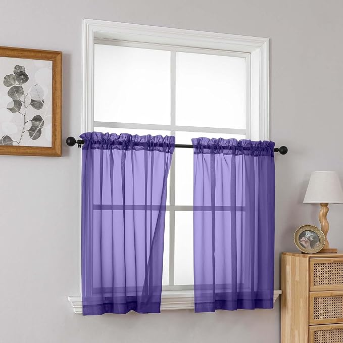 Purple Small Sheer Curtains Tier 24 Inches Length 2 Pieces, Light Filtering - Image 8