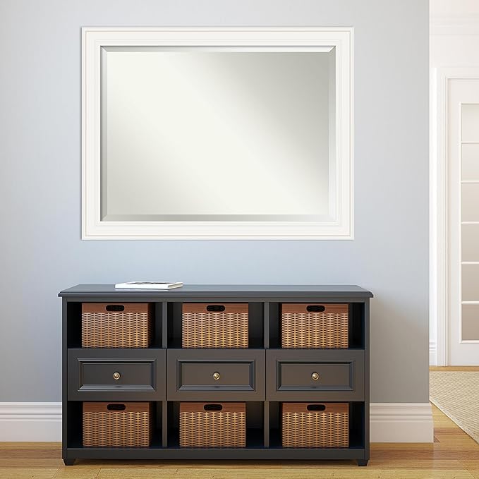 Amanti Art White Bathroom Mirror for Over Sink, 36x46 Ridge White Rectangle Vanity Mirror, X-Large Traditional Frame, Hangs Horizonally and Vertically, Bathroom Wall Decor, Beveled Edge from WI, USA