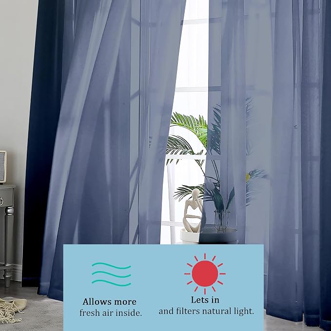 OWENIE Blue Sheer Curtains, Sheer Curtains 84 inch Length 2 Panels Set - Image 5