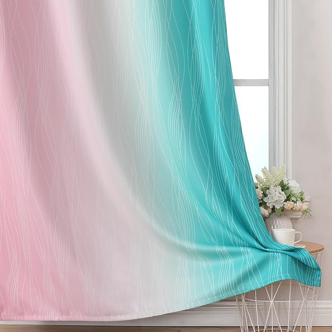 Estelar Textiler Pink and Teal Gradient Blackout Curtains - Image 6
