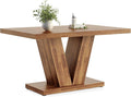LITTLE TREE 47 Inches Dining Table for 4, Modern Dining Room Tables, Brown Rectangle Kitchen Table with V-Shaped Pedestal, Wooden Dinner Table for Dining Room, Living Room