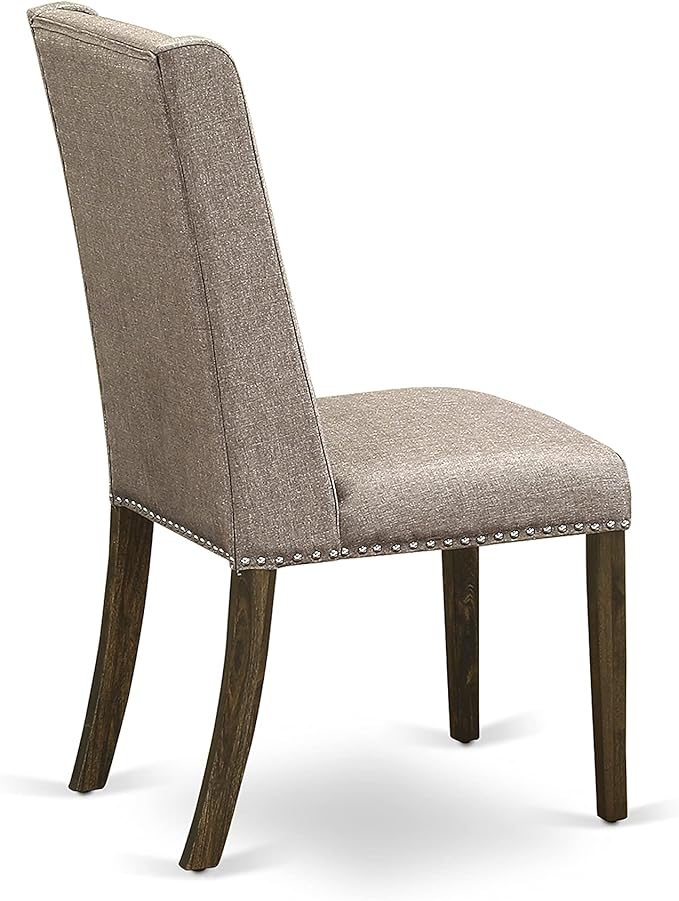 East West Furniture X797FL716-6 6 Piece Dining Table Set Contains a Rectangle Kitchen Table with X-Legs and 4 Dark Khaki Linen Fabric Parson Chairs with a Bench, 40x72 Inch, Multi-Color