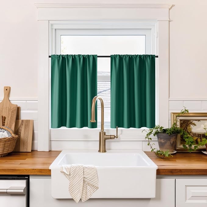 RYB HOME 100% Blackout Basement Curtains 24 inches Long, Heat & UV Blocking by RYBHOME