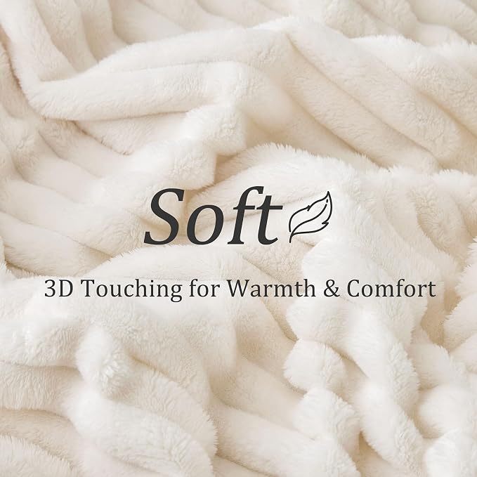 BEDELITE Full Size Blanket for Bed, 300GSM Soft & Warm Fleece Cream White - Image 4