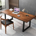 Modern Minimalist Solid Wood Office Desk with Metal Base Easy to Assemble Durable Writing Table Dining Table Computer Desk Multiple Ideal for Living Room and Dining Room (47inch)