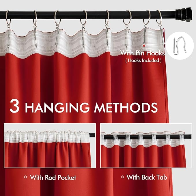 MIULEE Christmas Red Back Tab Blackout Curtains 120 Inch Long 2 Panels Set - Image 3