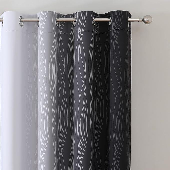 Estelar Textiler Ombre Greyish White Black Blackout Curtains & Drapes 63 Inch - Image 4
