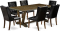 East West Furniture V777FO749-7 7 Piece Modern Dining Table Set Consist of a Rectangle Wooden Table with V-Legs and 6 Black Faux Leather Parsons Dining Chairs, 40x72 Inch, Multi-Color