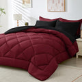 HEVUMYI Red & Black Queen Comforter Set - 7-Piece All Season Burgundy Bed in a Bag Queen, Ultra Soft Bedding Set with Comforter, Flat Sheet, Fitted Sheet, Pillowcases, Pillow Shams, Burgundy