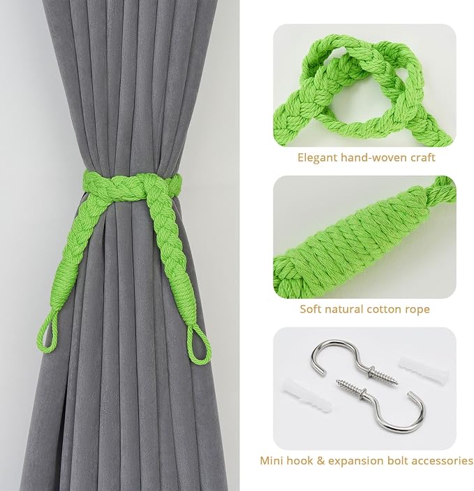 NICEEC 4 Pack Natural Cotton Rope Curtain Tiebacks Elegant Boho Style - Image 2