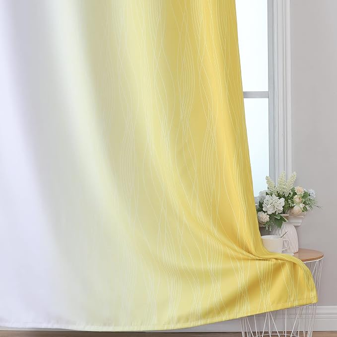 Estelar Textiler Yellow and Grayish White Blackout Curtains 108 Inches Long - Image 6