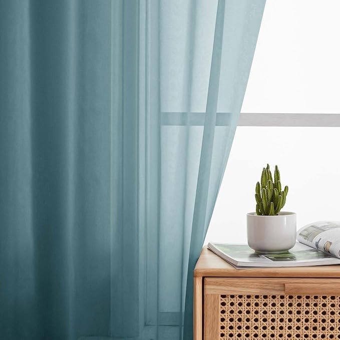 Dusty Blue Sheer Curtain for Bedroom Living Room 78 Inches Long 2 Panels Set - Image 6