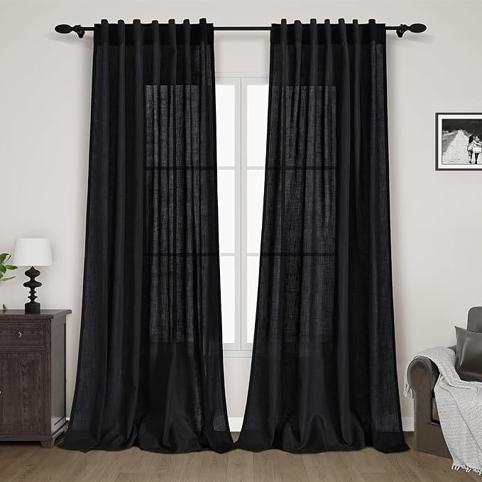 Extra Long Black Curtain 108 inches Long 2 Panels Set by Nanspring