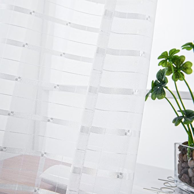SpaceDresser Check Sheer Curtains 96 Inches Long - Image 2