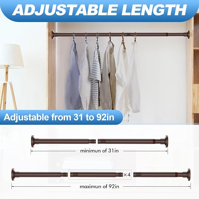 CorkLatta Bronze Shower Curtain Rod 31 to 92 Inch, 1 Inch Diameter Adjustable - Image 4