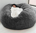 Giant Fur Bean Bag Chair Cover for Kids Adults, (No Filler) Living Room Furniture Big Round Soft Fluffy Faux Fur Beanbag Lazy Sofa Bed Cover (Grey, 6FT)