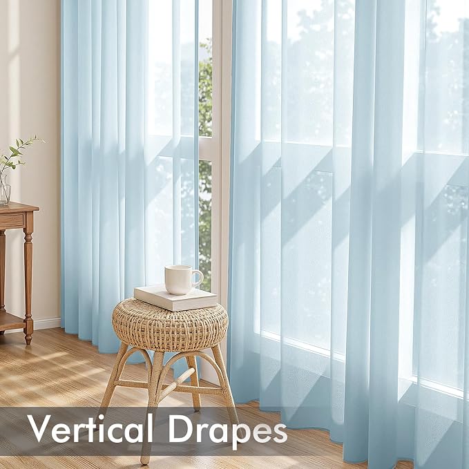 MIULEE Sky Blue Sheer Curtains 90 Inches Long, 4 Panels Set, Light Filtering - Image 5