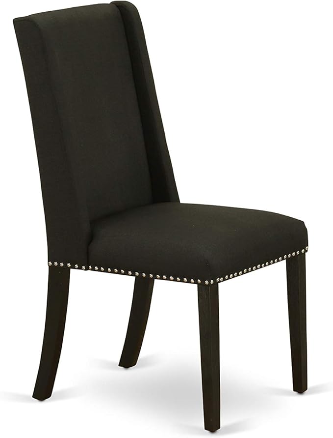 East West Furniture X677FL624-7 7 Piece Modern Dining Table Set Consist of a Rectangle Wooden Table with X-Legs and 6 Black Linen Fabric Parson Dining Chairs, 40x72 Inch, Multi-Color