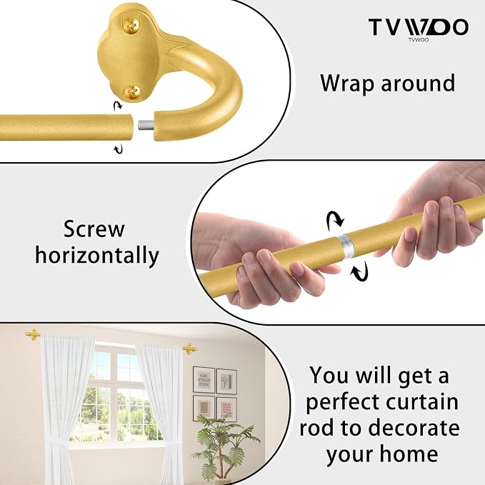TVWOO Gold Wrap Around Curtain Rods:5/8" Small Blackout Adjustable Window - Image 9
