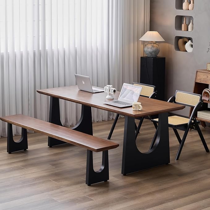 Wooden Executive Office Desk Computer Table Multi-Sized High Cost Performance Stylish Design Metal Legs Versatile Use for Office or Dining Casual Table (Walnut Color, 70.87in)