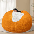 BCU 6FT Bean Bag Chair for Adults and Kids Without Filler Giant Stuffed Animal Storage Cover Soft Faux Fur Floor Chair Cover for Bedroom Living Room, Orange