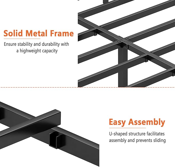 Twin Bed Frame-Classic Metal Platform Bed Frame,Mattress Foundation with Steel Slat Support,Under Foundation Storage,No Box Spring Needed, Easy Assembly, Twin Size