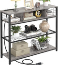 Narrow Entryway Console Table with Storage, Drawer and Charging Station - Behind Couch Table with Outlet and USB Ports for Living Room Foyer, Grey