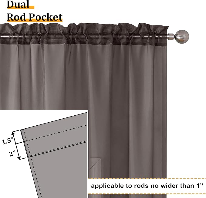 Aiyufeng Chocolate Sheer Curtains 63 Inches Long 2 Panels, Solid Voile Top Dual - Image 3