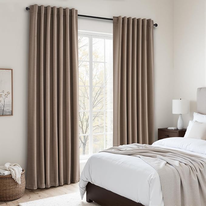102 inch long blackout curtains 2 Panels 100% Black out Linen texture Curtain - Image 7